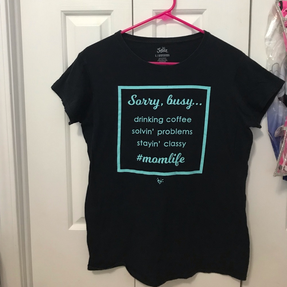 WOMEN’S LARGE JUSTICE BLACK GRAPHIC TEE SHIRT